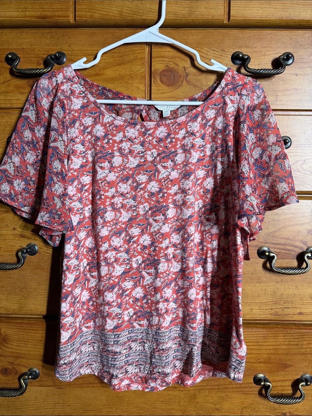 Lucky Brand Coral Pink Floral Short-Sleeve Tee